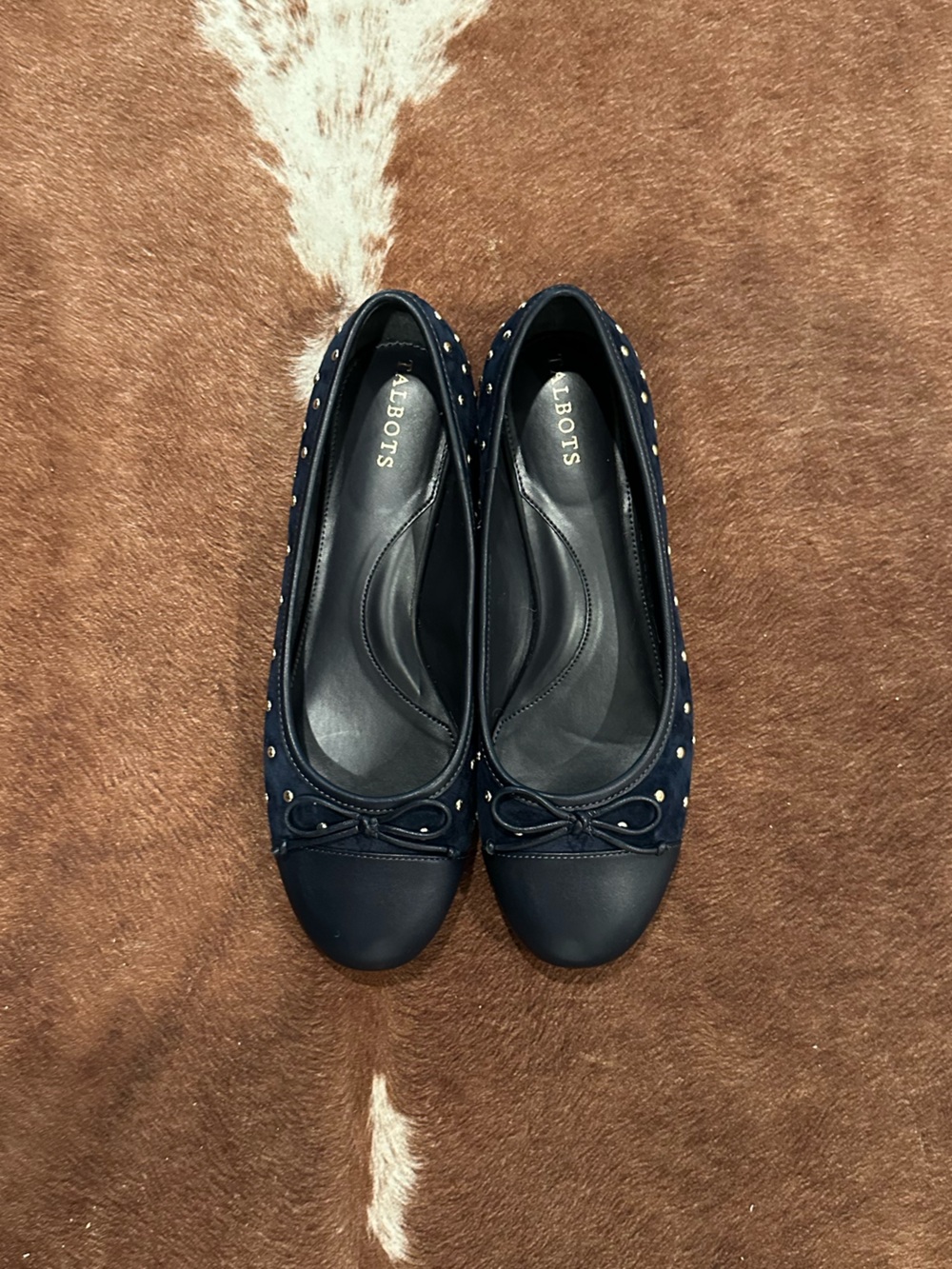 Talbots Navy Studded Cap-Toe Ballet Flats